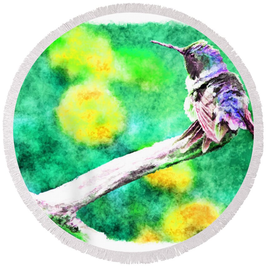 Nature Round Beach Towel featuring the photograph Ruffled Hummingbird - Digital Paint 5 by Debbie Portwood