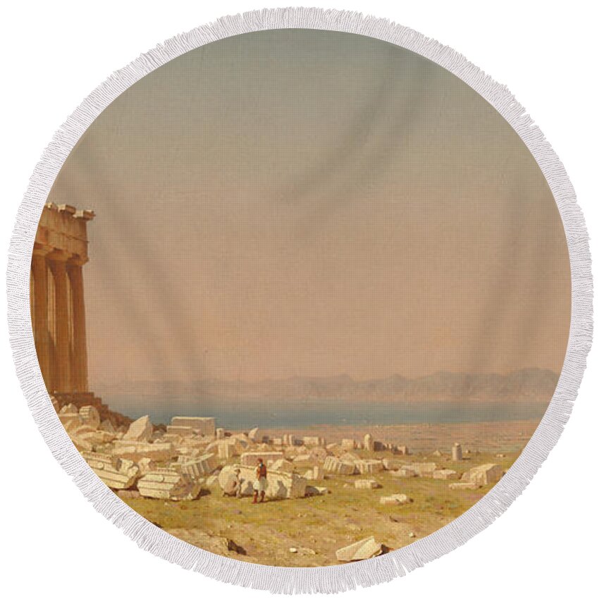 Ruins Of The Parthenon Round Beach Towel featuring the painting Ruins of the Parthenon by Sanford Robinson Gifford
