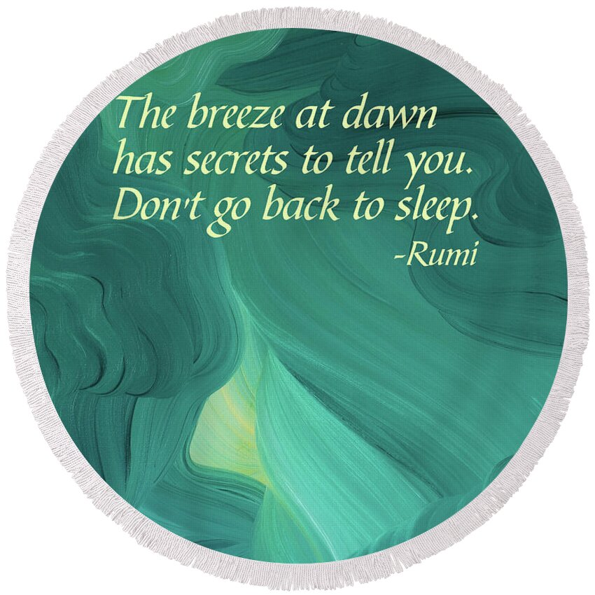 Rumi Round Beach Towel featuring the painting Rumi's Breeze at Dawn by Ginny Gaura