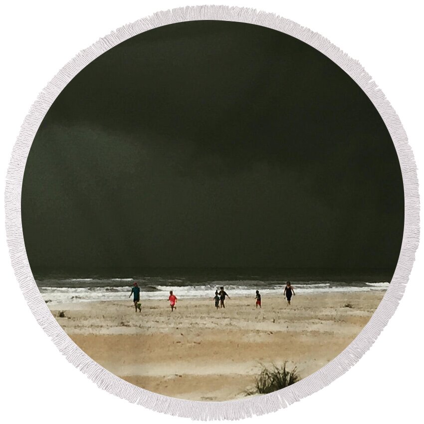 #tropicalstorm #6616 #run #beforeitstoolate #skyisfalling #june6th #torrentialrain #rain #downpour #wizardofoz #dorothy #dramaticphoto #dramaticphotos #momentograce #lucky #family Round Beach Towel featuring the photograph Run by LeeAnn Kendall