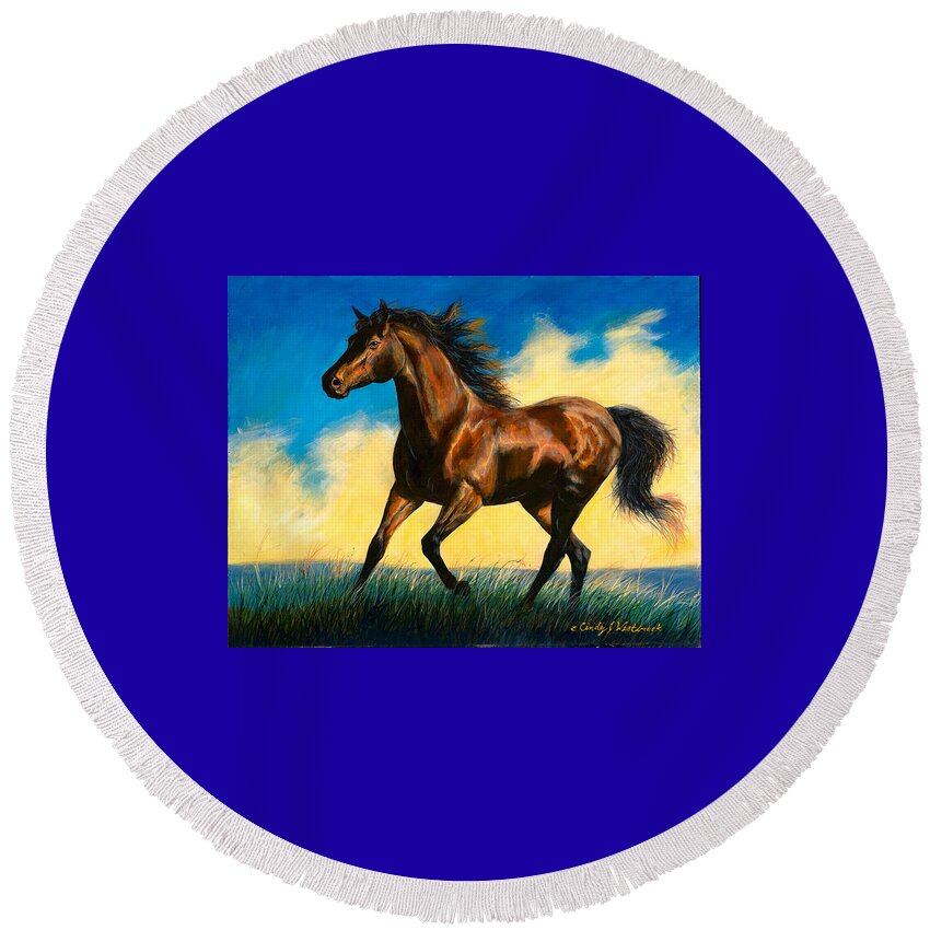 Horse Round Beach Towel featuring the painting Running Bay at Dusk by Cynthia Westbrook
