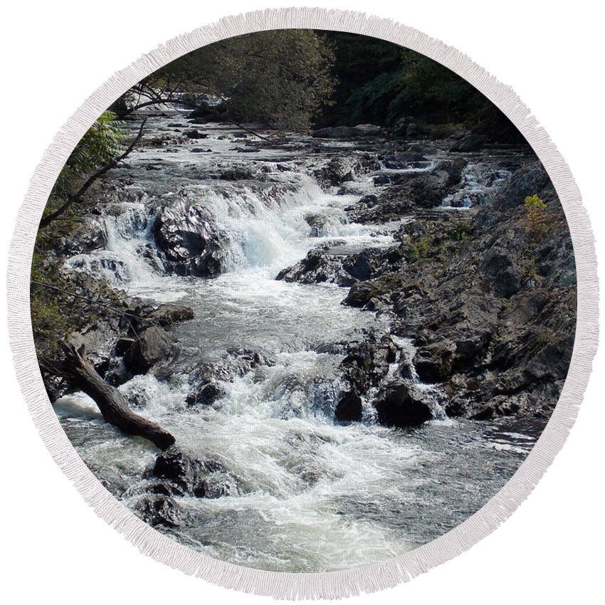 Johnson Round Beach Towel featuring the photograph Rushing Water by Catherine Gagne