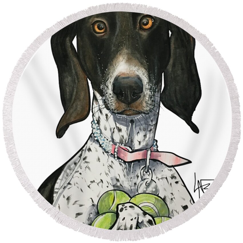 Pet Portrait Round Beach Towel featuring the drawing Russell 3359 by John LaFree