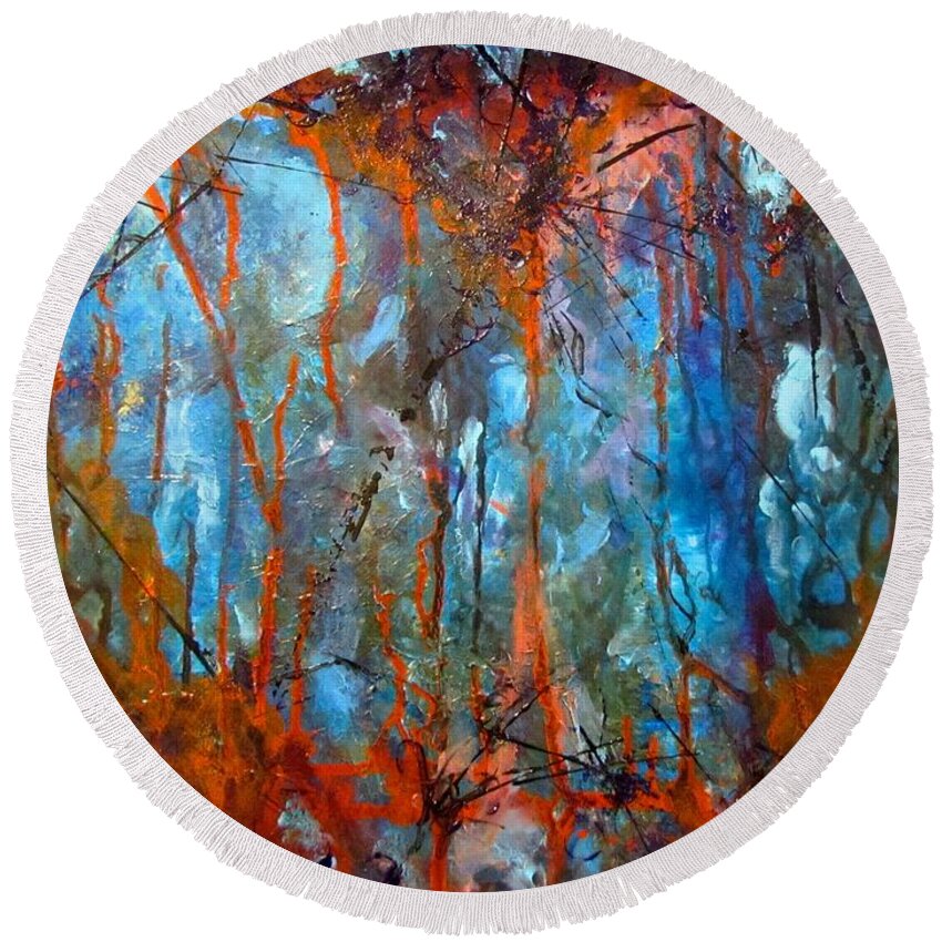 Abstract Art Round Beach Towel featuring the painting Rust by Barbara O'Toole