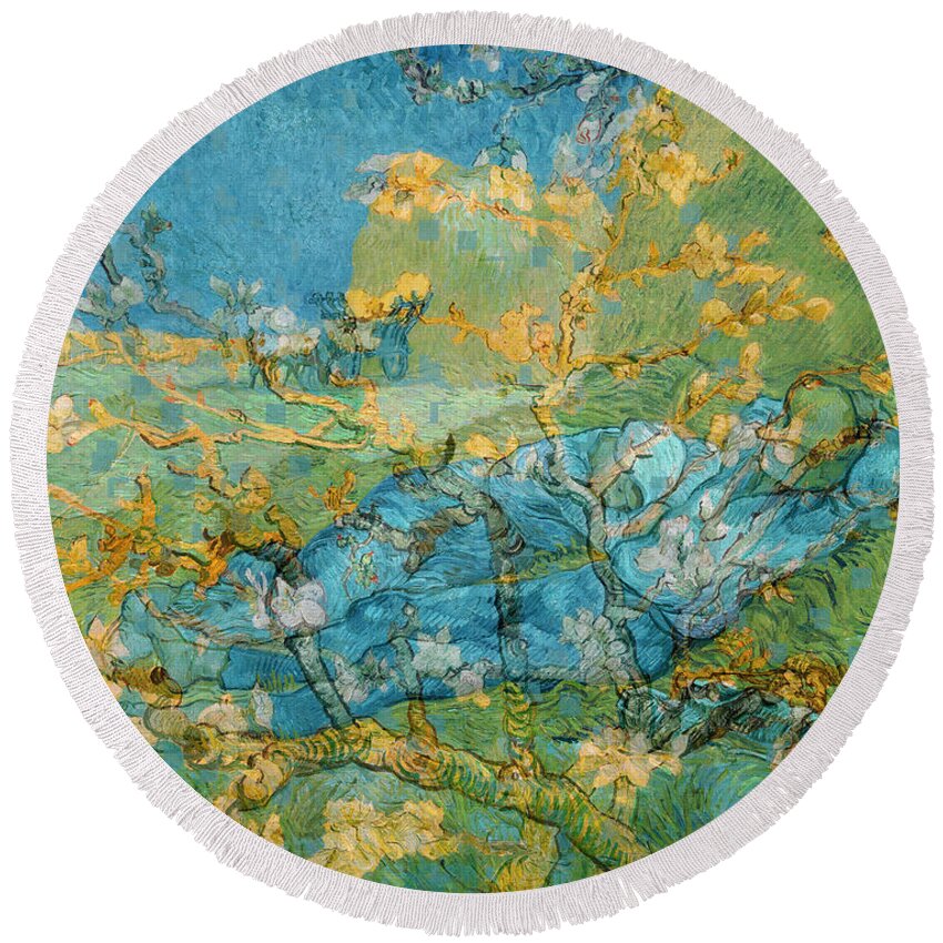Post Modern Round Beach Towel featuring the digital art Rustic 6 van Gogh by David Bridburg