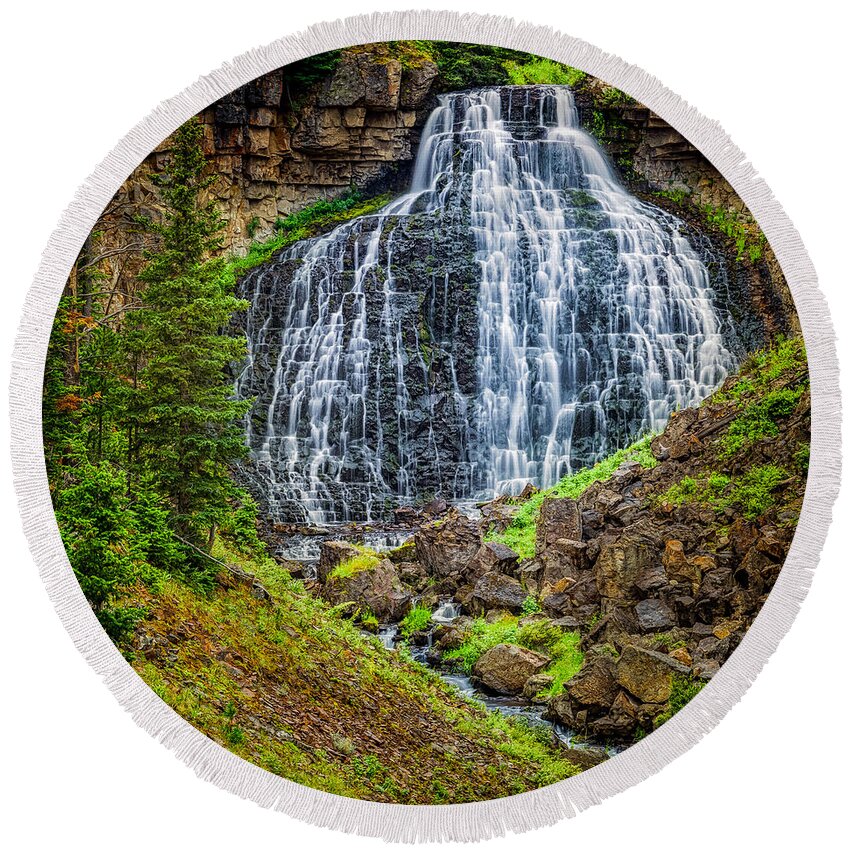 National Park Round Beach Towel featuring the photograph Rustic Falls by Rikk Flohr