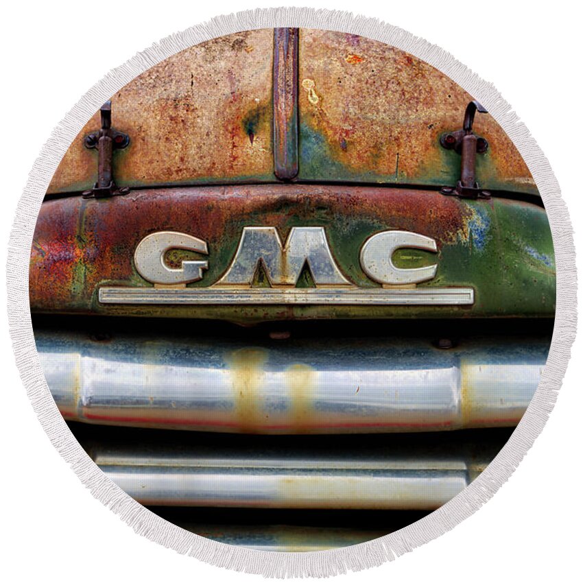 Abandon Round Beach Towel featuring the photograph Rusty GMC Truck by Jerry Fornarotto