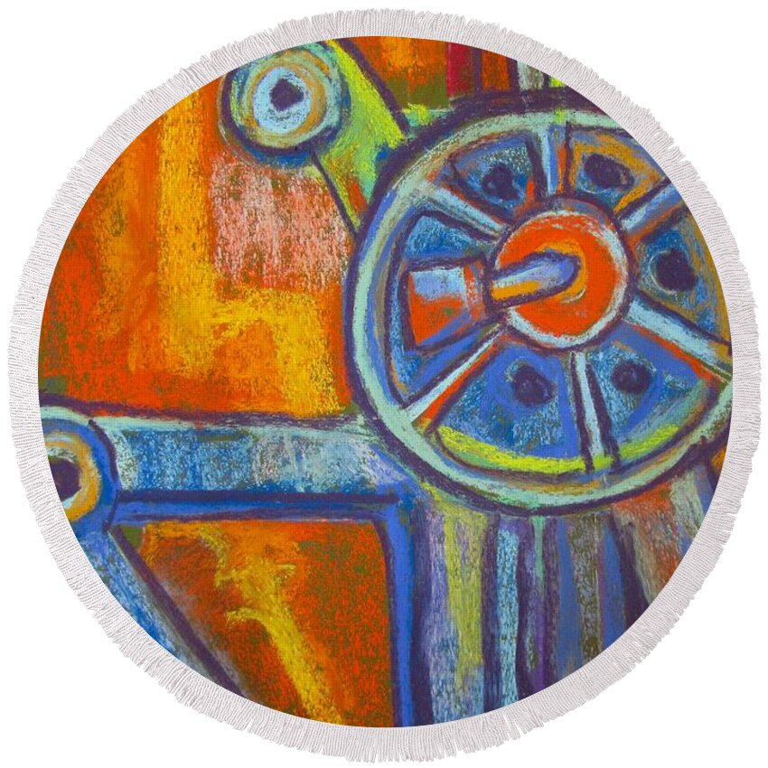 Abstract Round Beach Towel featuring the pastel Rusty Parts by Barbara O'Toole