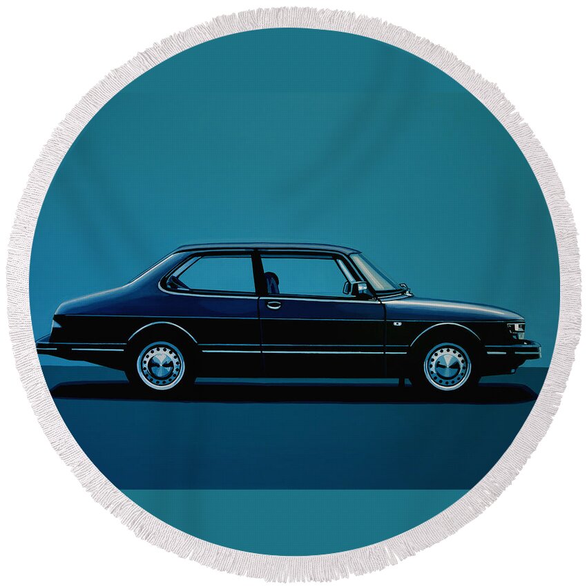 Saab Round Beach Towel featuring the painting Saab 90 1985 Painting by Paul Meijering