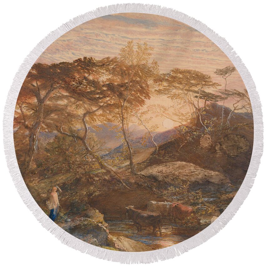 British Painters Round Beach Towel featuring the drawing Sabrina by Samuel Palmer