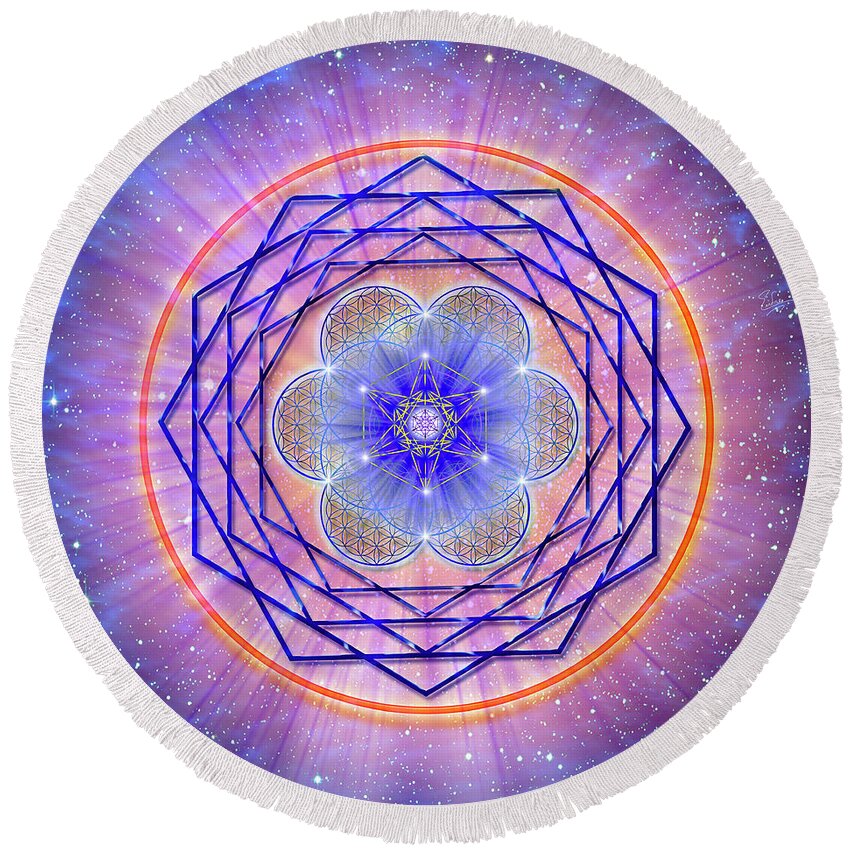 Endre Round Beach Towel featuring the digital art Sacred Geometry 2 by Endre Balogh