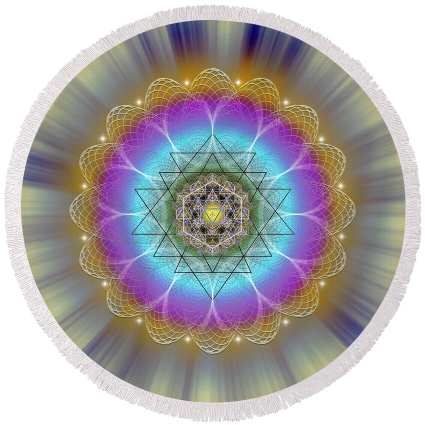 Endre Round Beach Towel featuring the digital art Sacred Geometry 686 by Endre Balogh