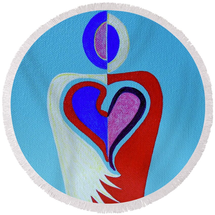Heart Round Beach Towel featuring the painting Sacred Heart No. 7 by Aimee Mouw