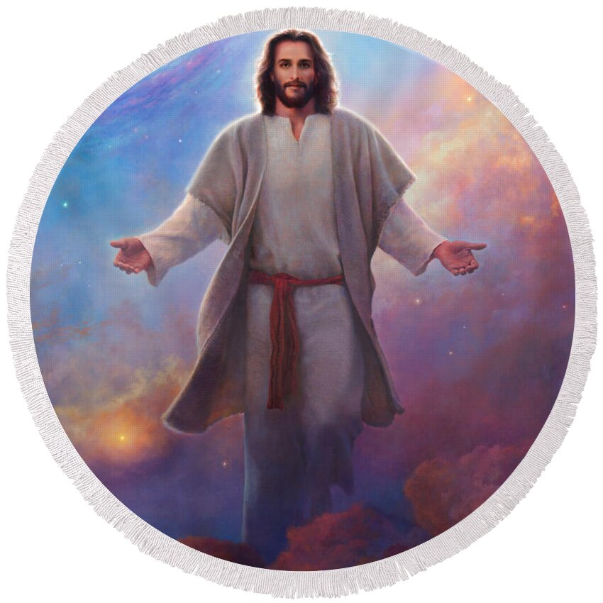 Jesus Round Beach Towel featuring the painting Sacred Space by Greg Olsen