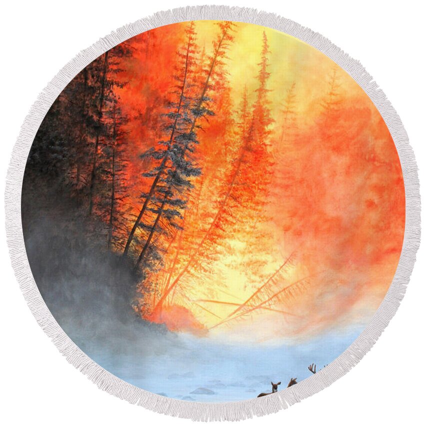 Forest Round Beach Towel featuring the painting Safe Haven by Wilfrido Limvalencia