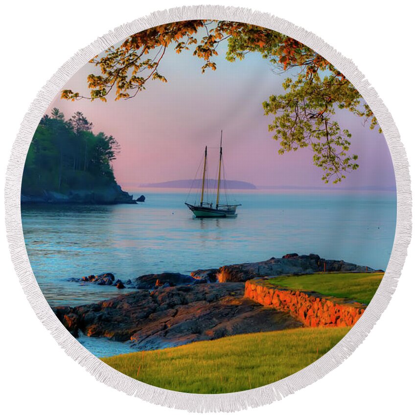 Sailboat Round Beach Towel featuring the photograph Safe Mooring by Jeff Cooper