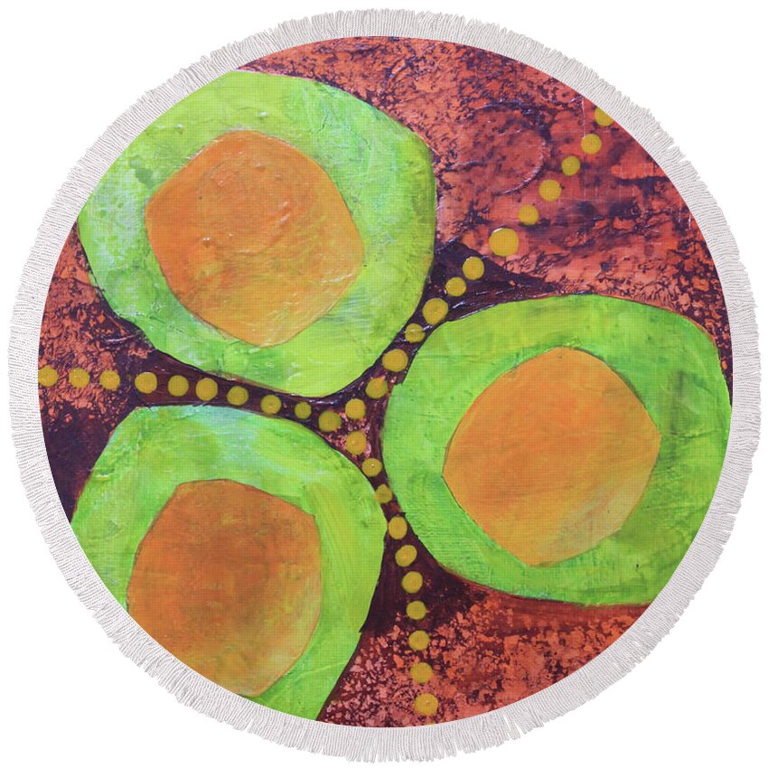 Orange Round Beach Towel featuring the mixed media Safe Zones by April Burton