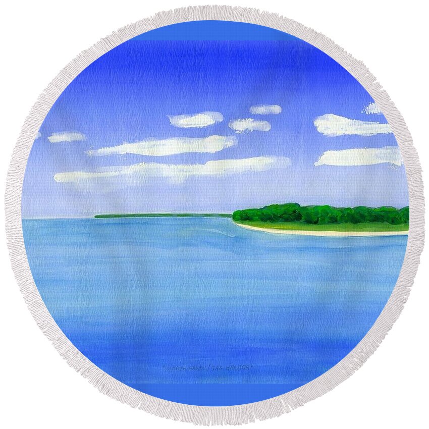 Sag Harbor Round Beach Towel featuring the painting Sag Harbor, Long Island by Dick Sauer
