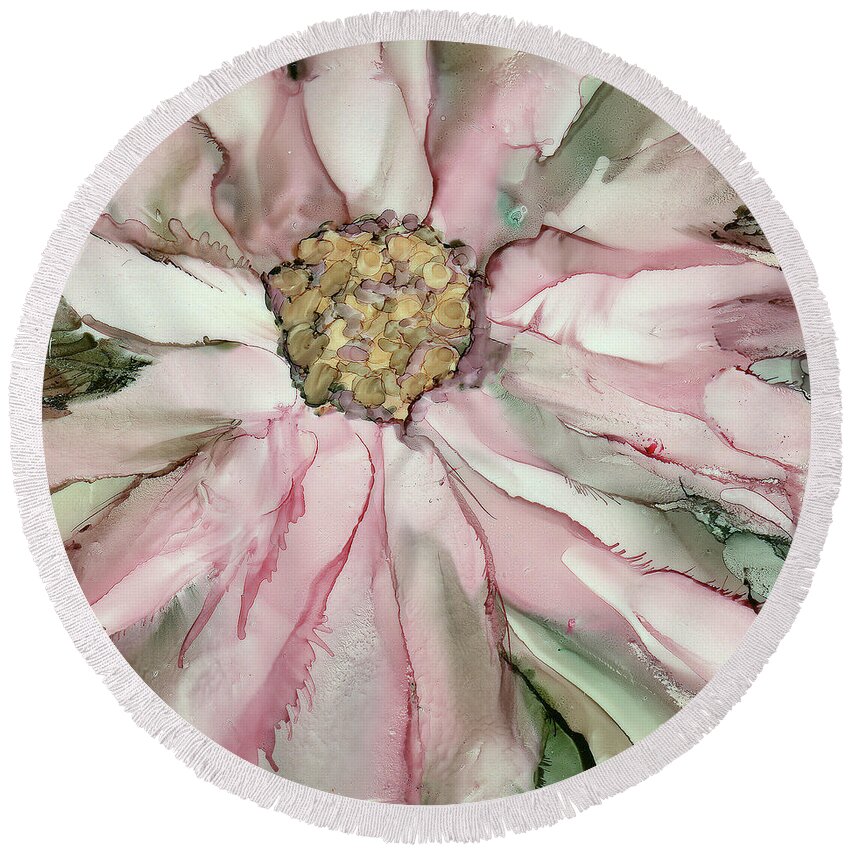 Christmas Round Beach Towel featuring the painting Sage and Pink Christmas by Eunice Warfel