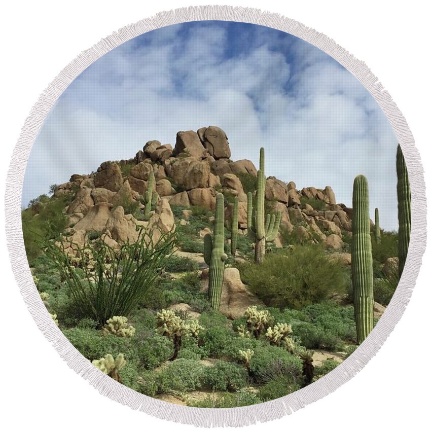 Desert Landscape Round Beach Towel featuring the photograph Saguaro by Carolyn Mickulas