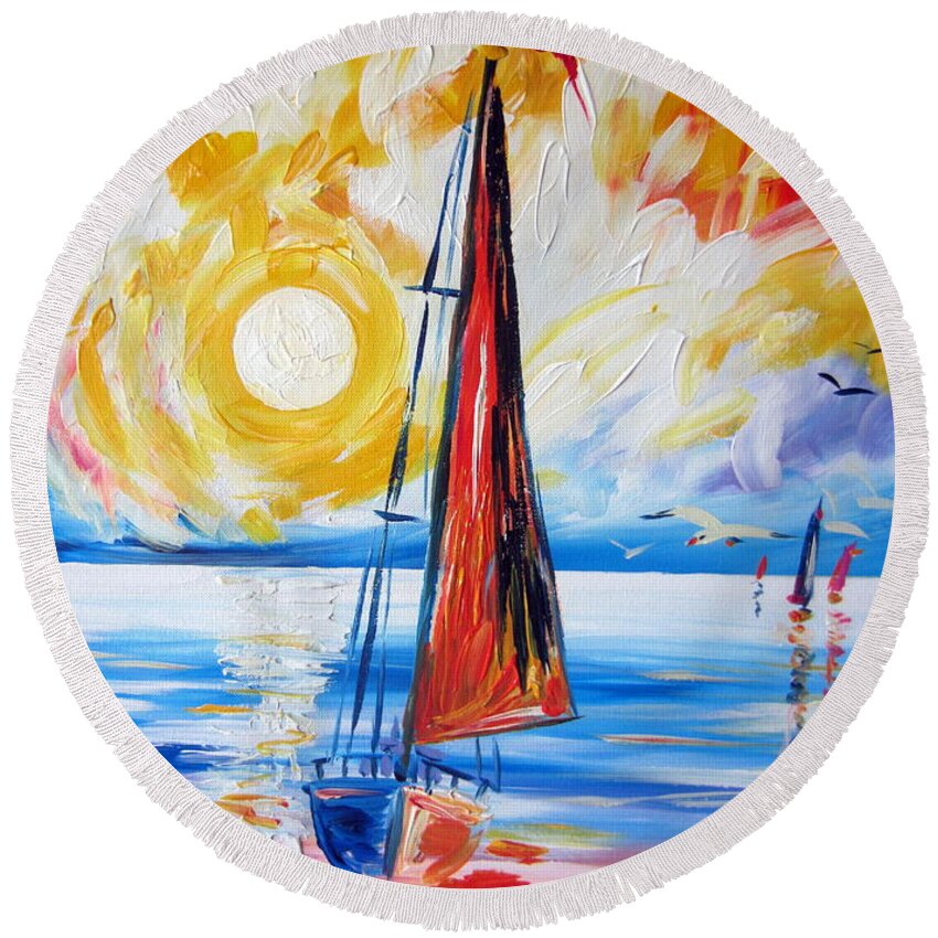 Boats Round Beach Towel featuring the painting Sail Sail More by Roberto Gagliardi