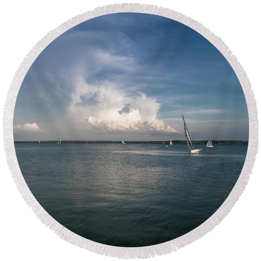 Activity Round Beach Towel featuring the photograph Sailboats on Lake Balaton in Hungary by Andreas Berthold