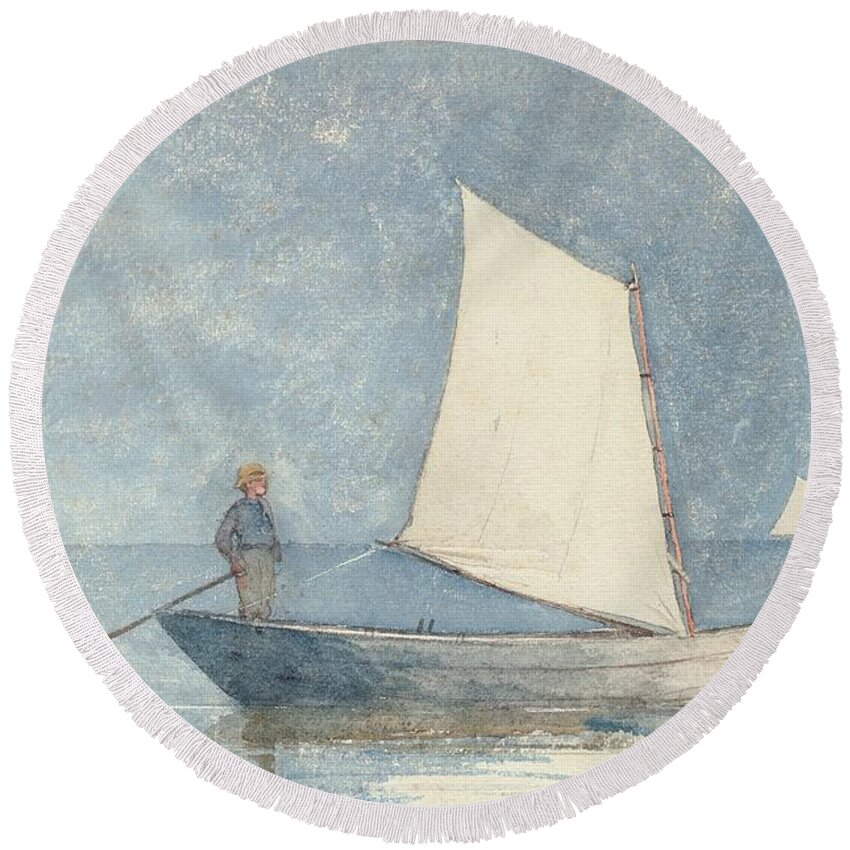 Boat Round Beach Towel featuring the painting Sailing a Dory by Winslow Homer