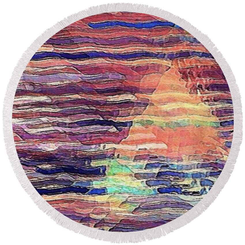 Waves Round Beach Towel featuring the digital art Sailing at Sunset by David Manlove