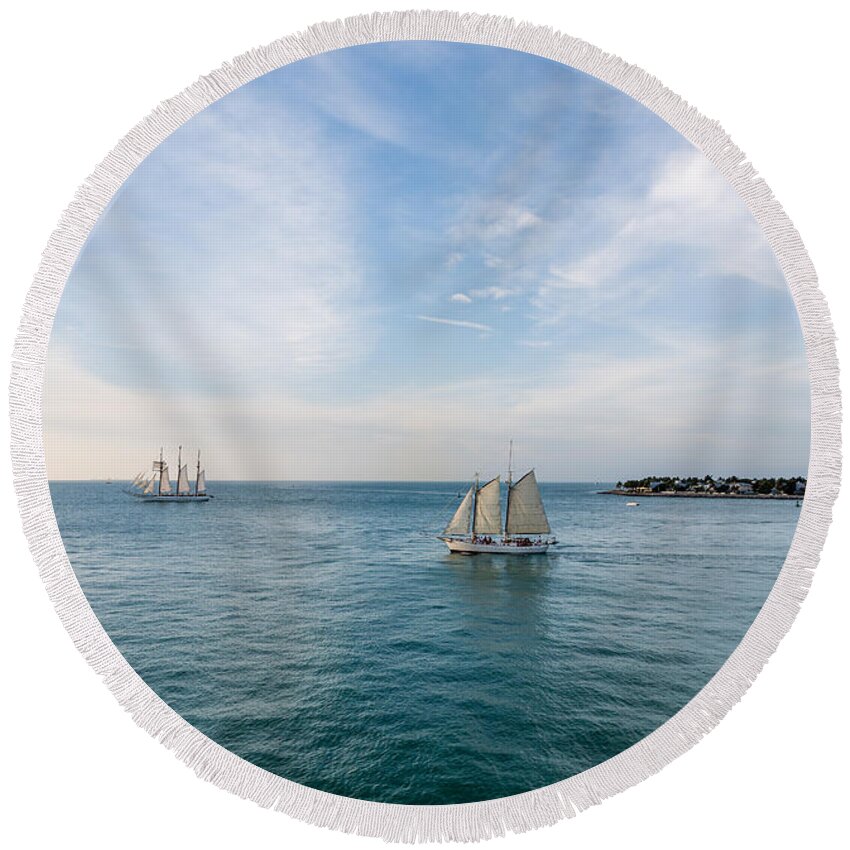 Adventure Round Beach Towel featuring the photograph Sailing Away by Darryl Brooks