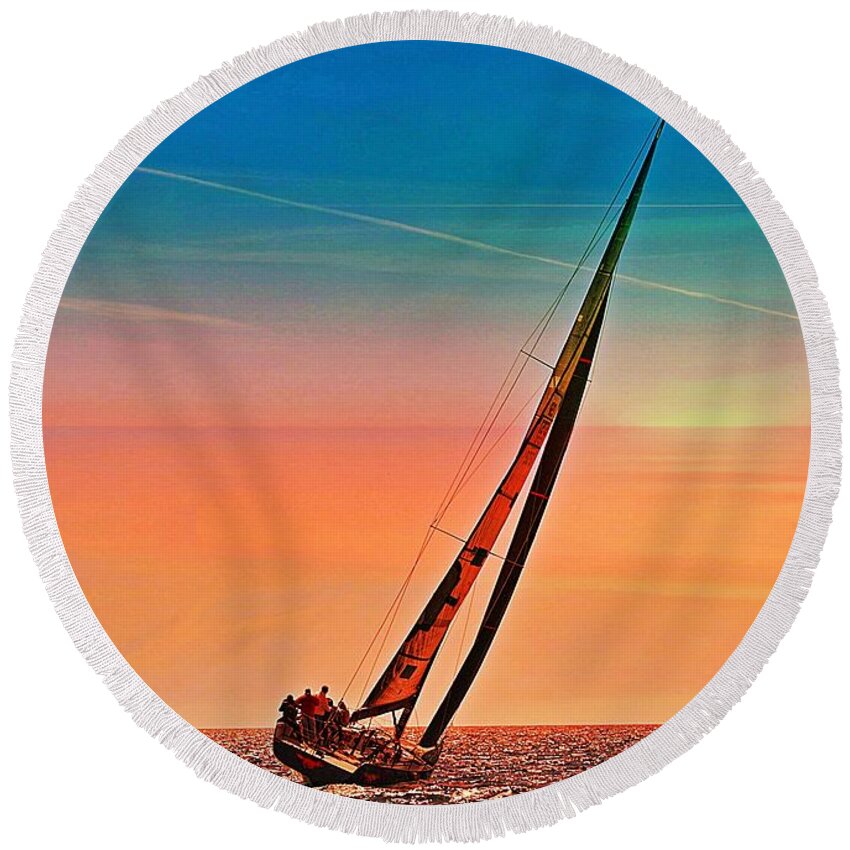 Nature Round Beach Towel featuring the photograph Sailing Boat Nautical 3 by Jean Francois Gil