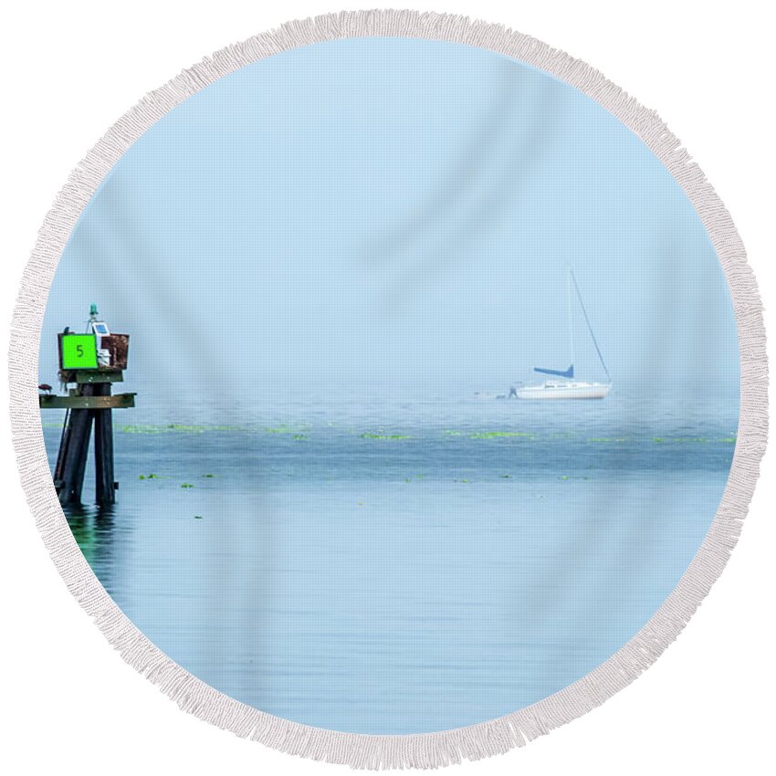Lake Round Beach Towel featuring the photograph Sailing in the Rain by Pamela Williams