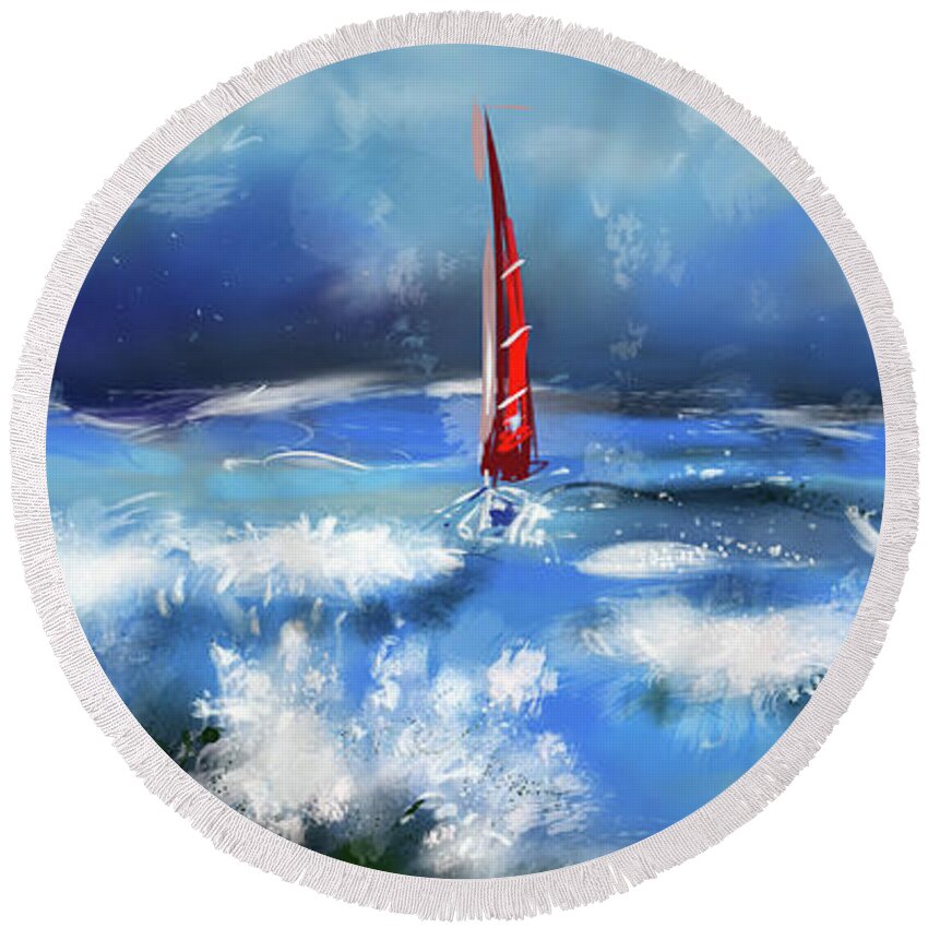 Sailing Round Beach Towel featuring the digital art Sailing by Mark Tonelli