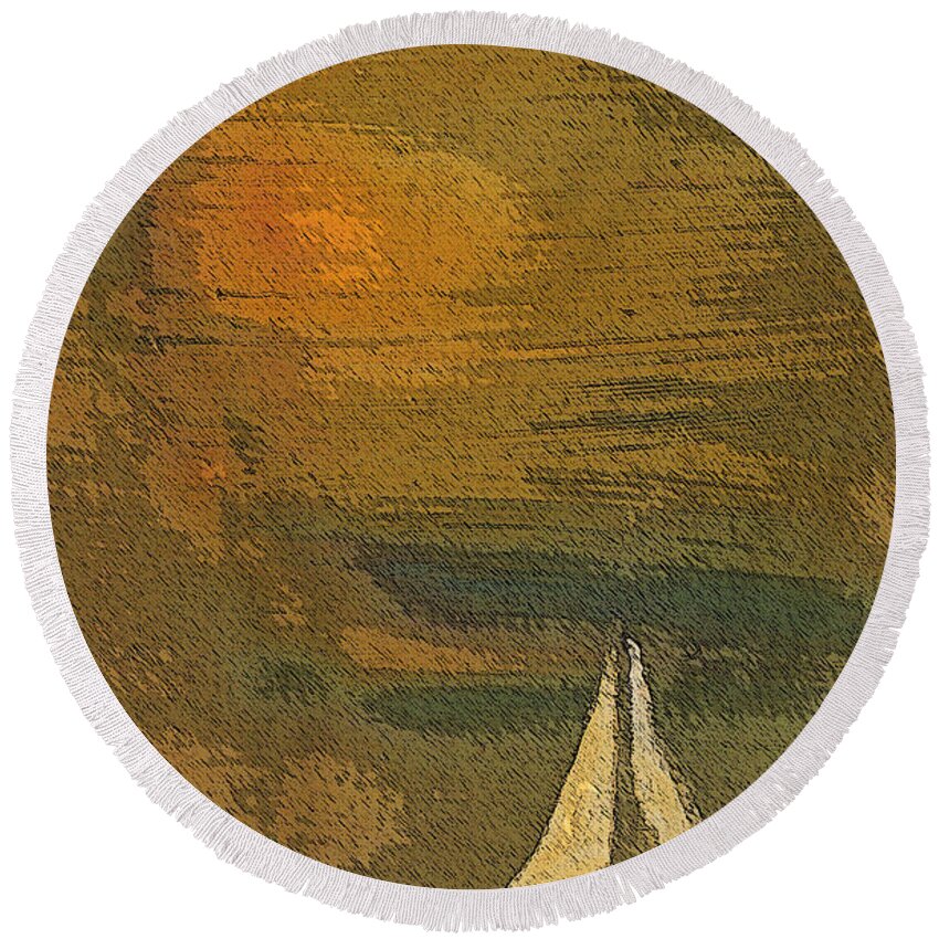 Paintings Round Beach Towel featuring the painting Sailing the Julianna by Julie Lueders 