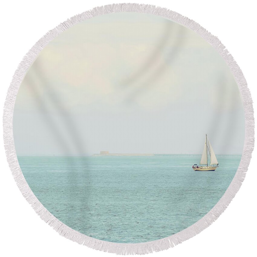 Boating Round Beach Towel featuring the photograph Sailing the Ocean Blue by Deborah Crew-Johnson
