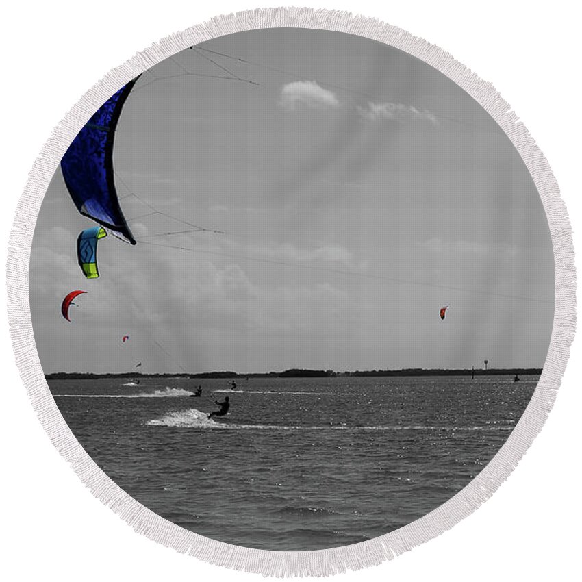 Art Round Beach Towel featuring the photograph Sails in color by Bradley Dever