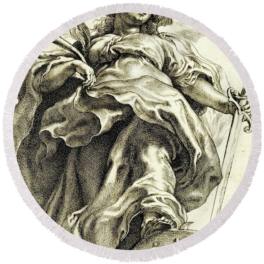 Peter Paul Rubens Round Beach Towel featuring the relief Saint Catherine in the Clouds by Peter Paul Rubens