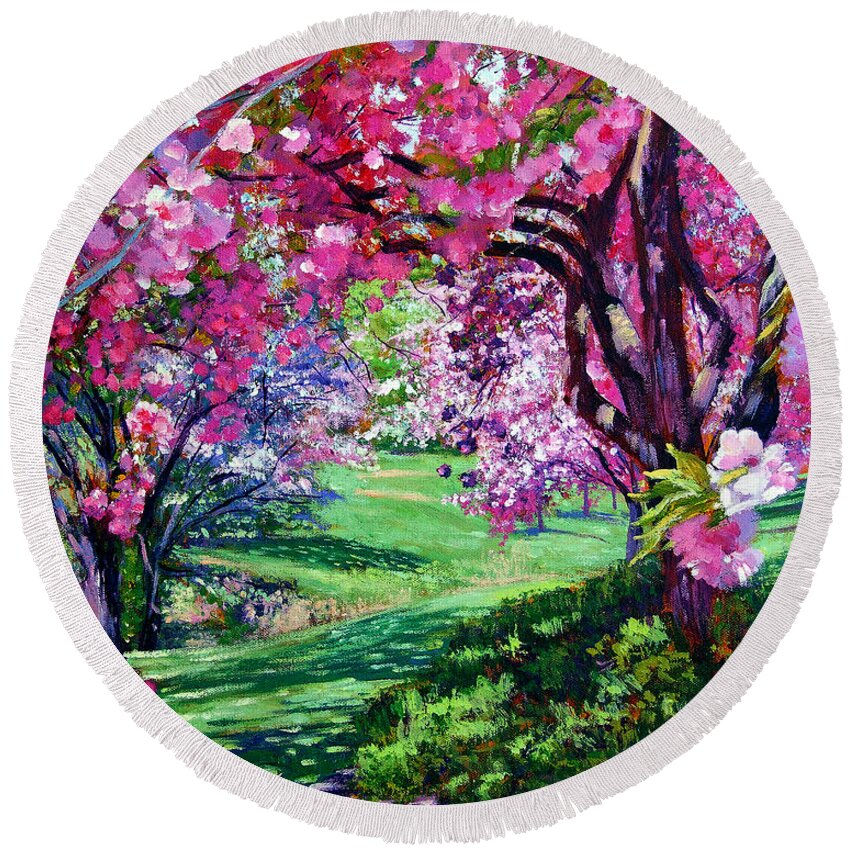 Cherry Blossoms Round Beach Towel featuring the painting Sakura Romance by David Lloyd Glover