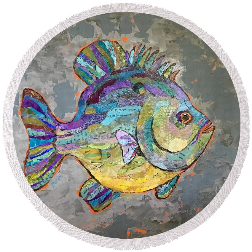 Fish Round Beach Towel featuring the painting Sally Sunfish by Phiddy Webb