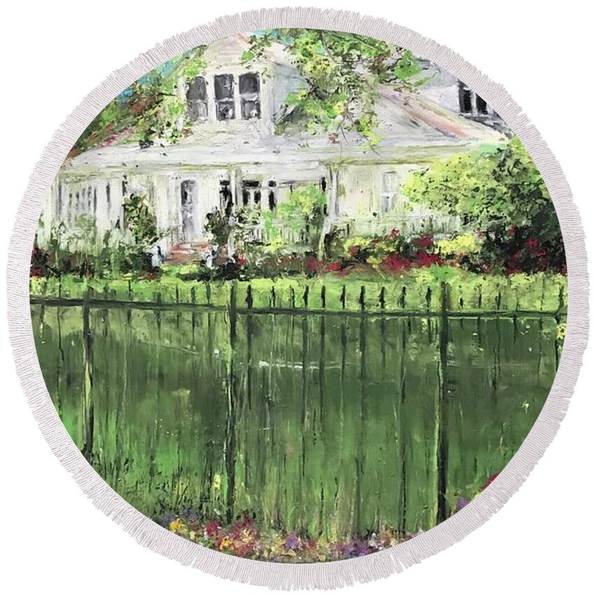 Slidell Round Beach Towel featuring the painting Salmen Fritchie House aka The Patton House by Robin Miller-Bookhout