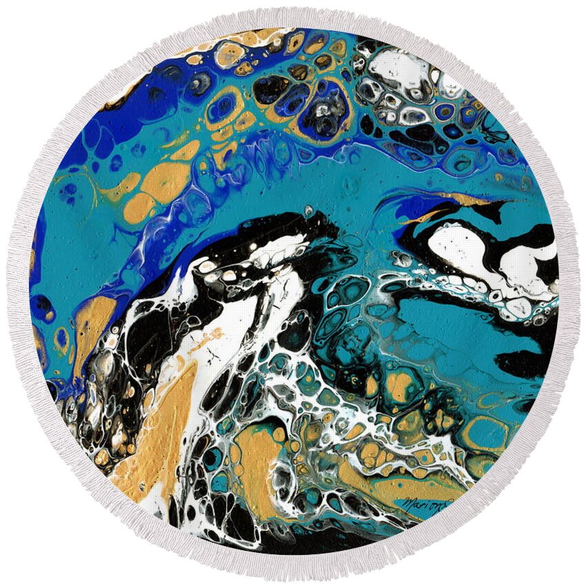 Acrylic Pouring Round Beach Towel featuring the painting Salt Water by Marionette Taboniar