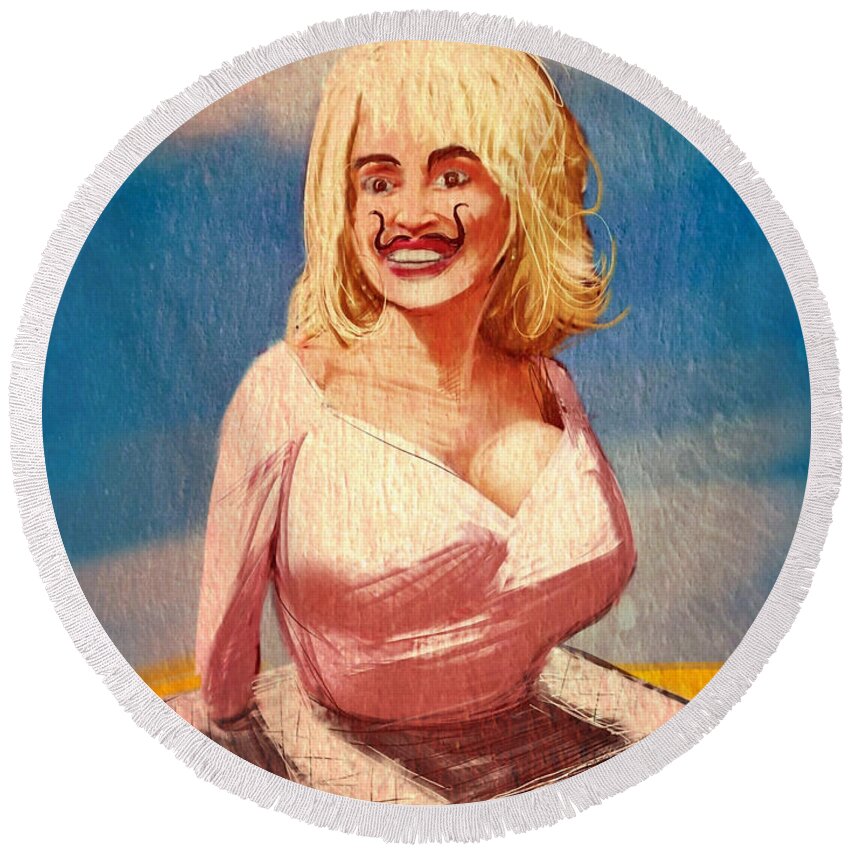 Portrait Round Beach Towel featuring the mixed media Salvador Dolly Dolly by Russell Pierce