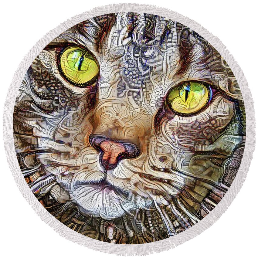 Tabby Cat Round Beach Towel featuring the digital art Sam the Tabby Cat by Peggy Collins