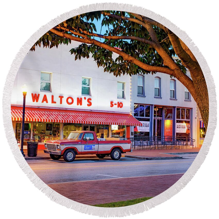 America Round Beach Towel featuring the photograph Historic Wheels Of Commerce - A Bentonville Arkansas Legacy by Gregory Ballos