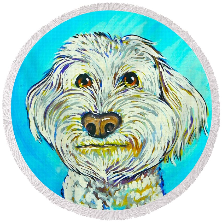 Sammy Round Beach Towel featuring the painting Sammy by Marisela Mungia