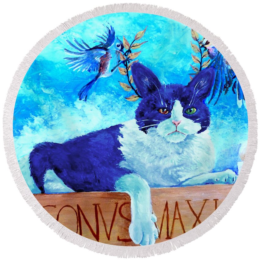 Sam Round Beach Towel featuring the painting Sammy the Great and the Winged Victories by Melinda Dare Benfield