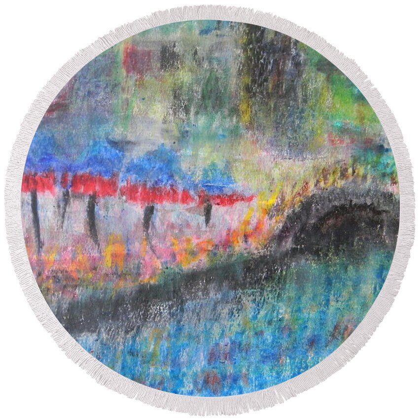 San Antonio Round Beach Towel featuring the painting San Antonio By the River I by Marwan George Khoury