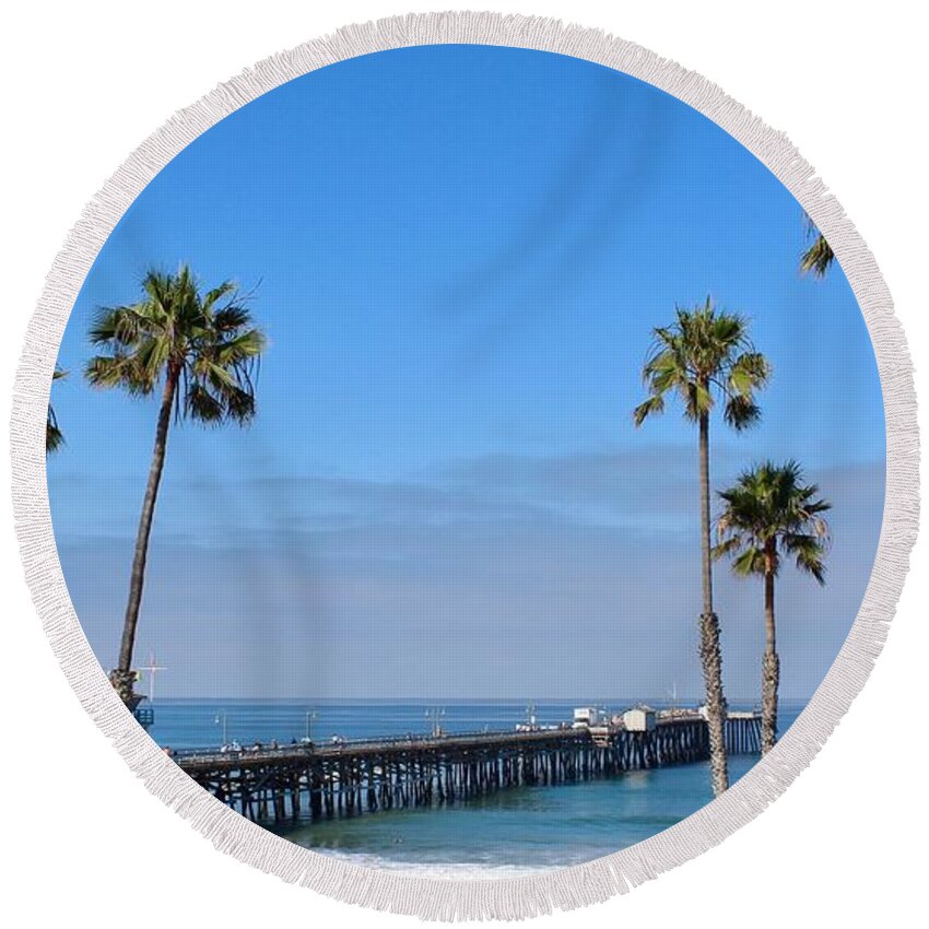 San Clemente Round Beach Towel featuring the photograph San Clemente Pier by Brian Eberly