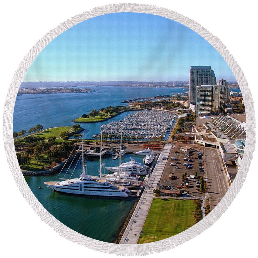 San Diego By Day Round Beach Towel featuring the photograph San Diego By Day by Glenn McCarthy Art and Photography