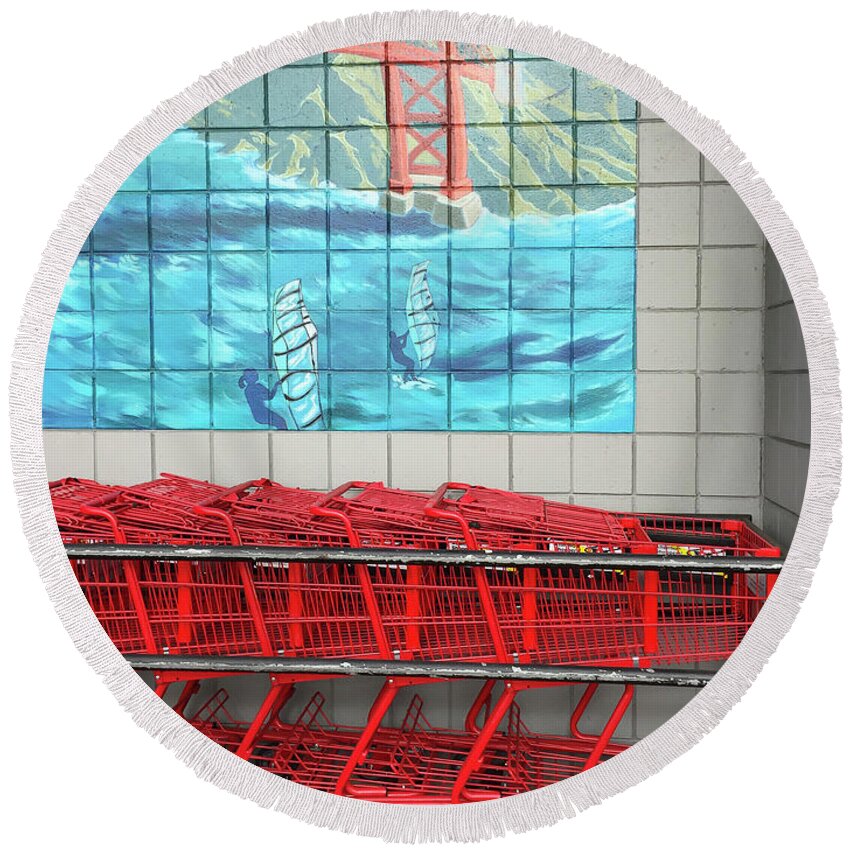 Grocery Store Round Beach Towel featuring the photograph San Francisco Trader Joe's by Erik Burg