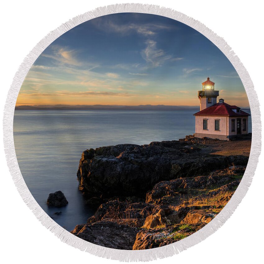 Lime Kiln Lighthouse Round Beach Towel featuring the photograph San Juan Island Serenity by Dan Mihai